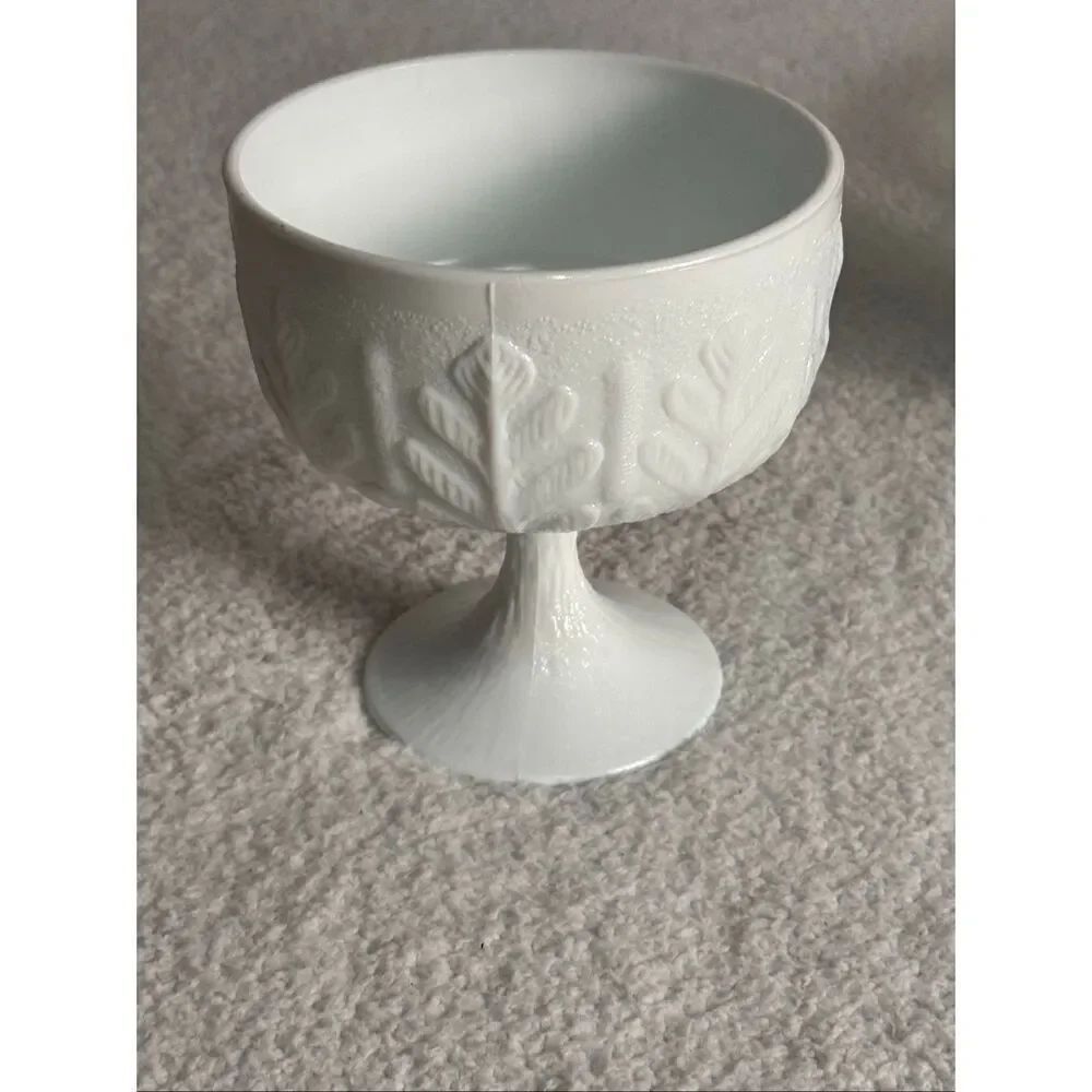 Vintage FTD Milk Glass Compote/Oak Leaf Pattern Vase